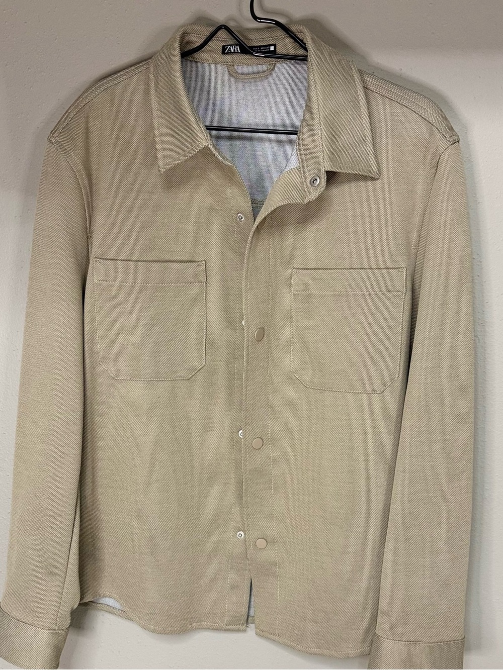 Zara Light Beige Button-Up Shirt Jacket